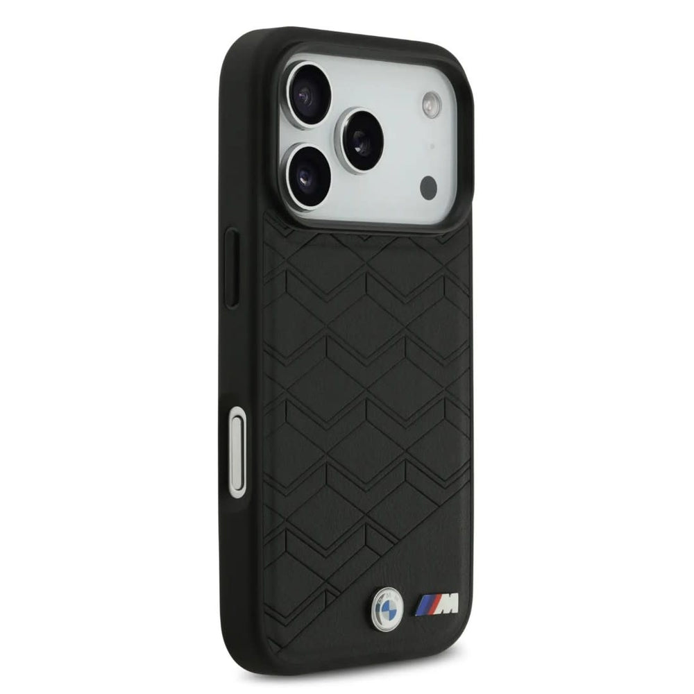 BMW iPhone 17 Pro Backcover hoesje - MagSafe - Seat Shaped Leather Case With Metal Logos - Zwart-Hoesjes-Ilumina Benelux