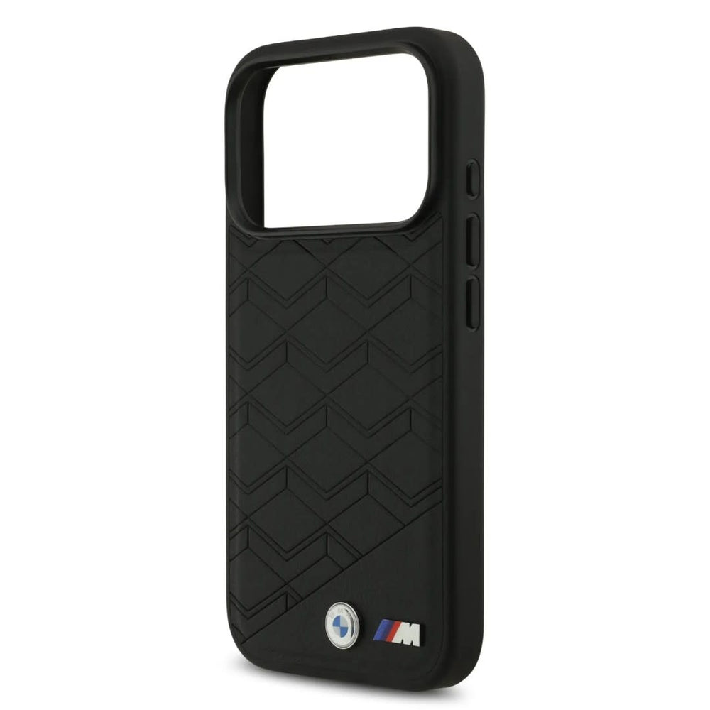 BMW iPhone 17 Pro Backcover hoesje - MagSafe - Seat Shaped Leather Case With Metal Logos - Zwart-Hoesjes-Ilumina Benelux