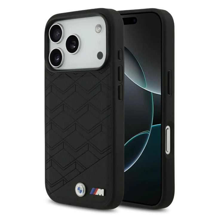 BMW iPhone 17 Pro Backcover hoesje - MagSafe - Seat Shaped Leather Case With Metal Logos - Zwart-Hoesjes-Ilumina Benelux