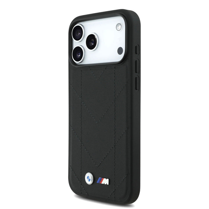 BMW iPhone 17 Pro Max Back Cover hoesje - MagSafe - Quilted Leather Case With Metal Logo - Zwart-Hoesjes-Ilumina Benelux
