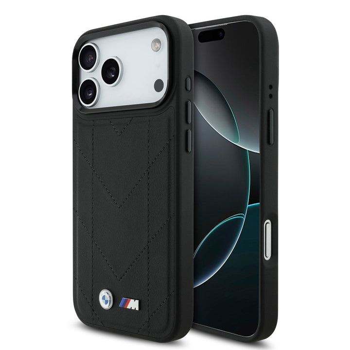 BMW iPhone 17 Pro Max Back Cover hoesje - MagSafe - Quilted Leather - Zwart-Hoesjes-Ilumina Benelux