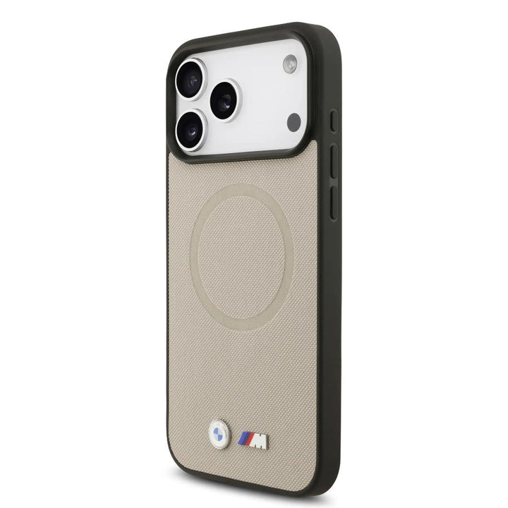 BMW iPhone 17 Pro Max Backcover hoesje - MagSafe - Full Wrapped Leather Case With Metal Logos - Grijs-Hoesjes-Ilumina Benelux