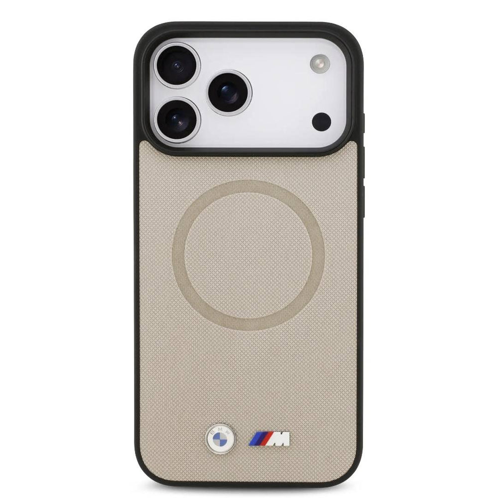 BMW iPhone 17 Pro Max Backcover hoesje - MagSafe - Full Wrapped Leather Case With Metal Logos - Grijs-Hoesjes-Ilumina Benelux