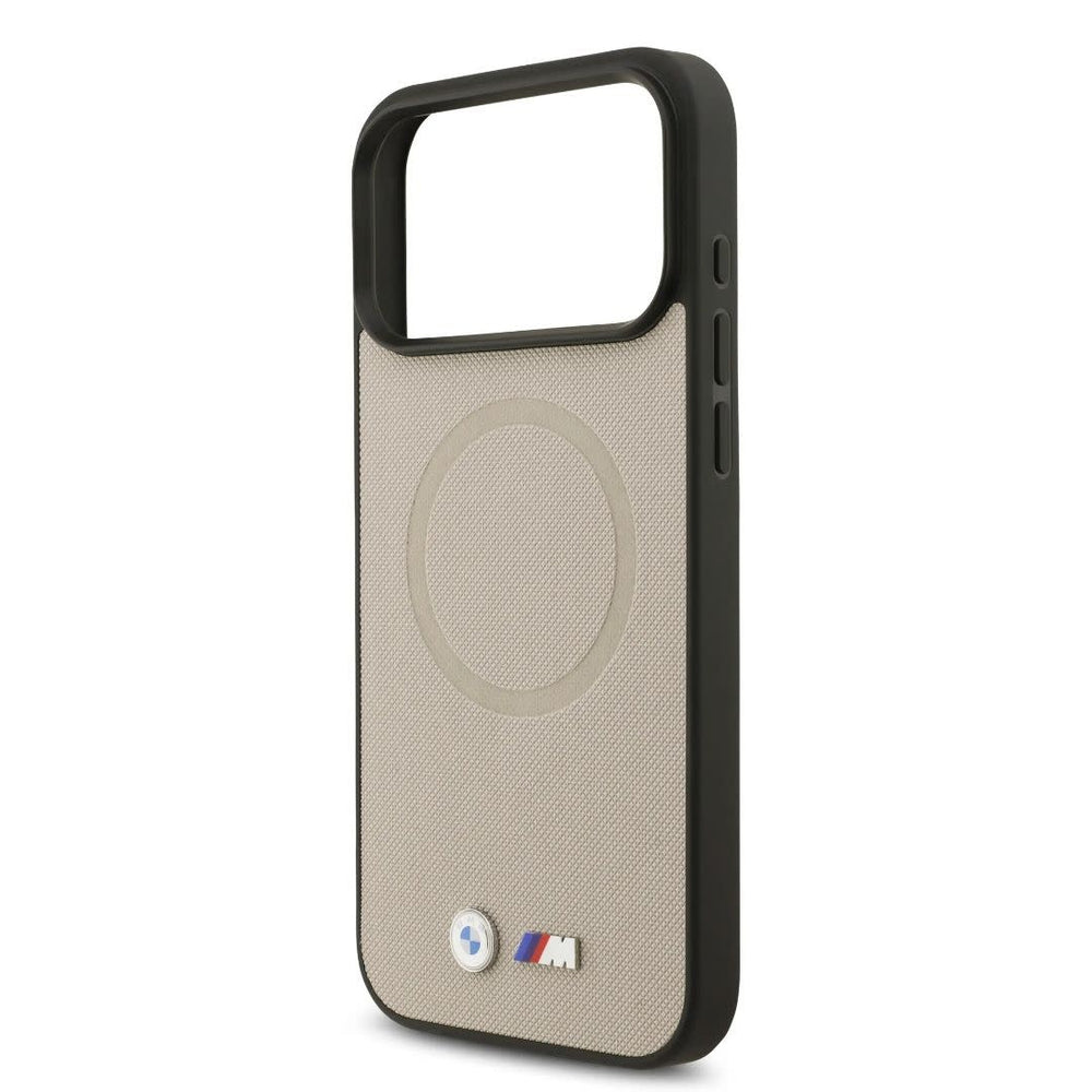 BMW iPhone 17 Pro Max Backcover hoesje - MagSafe - Full Wrapped Leather Case With Metal Logos - Grijs-Hoesjes-Ilumina Benelux