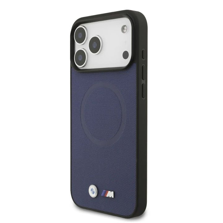 BMW iPhone 17 Pro Max Backcover hoesje - MagSafe - Full Wrapped Leather Case With Metal Logos - Navy-Hoesjes-Ilumina Benelux