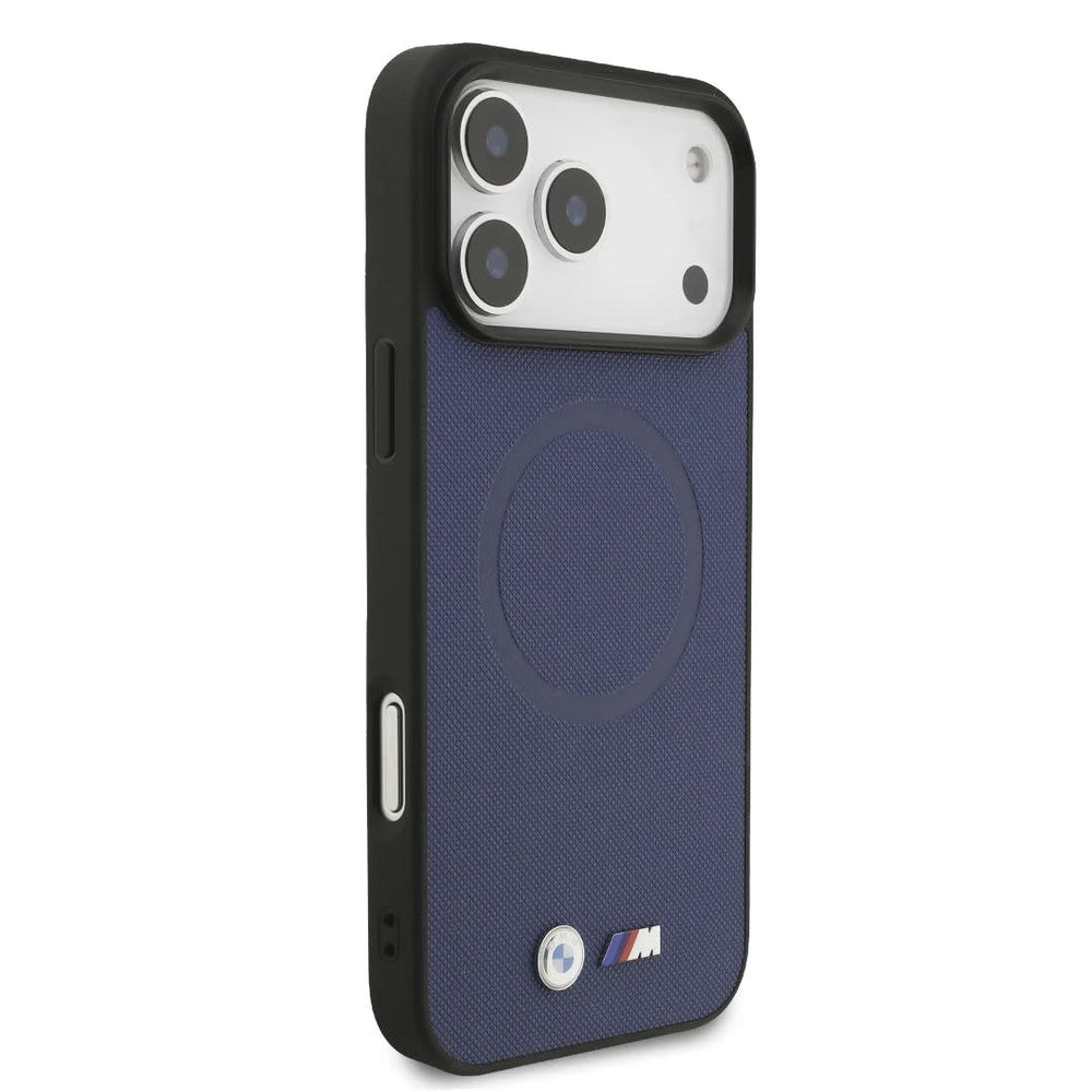 BMW iPhone 17 Pro Max Backcover hoesje - MagSafe - Full Wrapped Leather Case With Metal Logos - Navy-Hoesjes-Ilumina Benelux