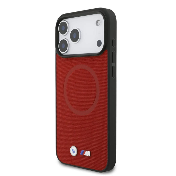 BMW iPhone 17 Pro Max Backcover hoesje - MagSafe - Full Wrapped Leather Case With Metal Logos - Rood-Hoesjes-Ilumina Benelux