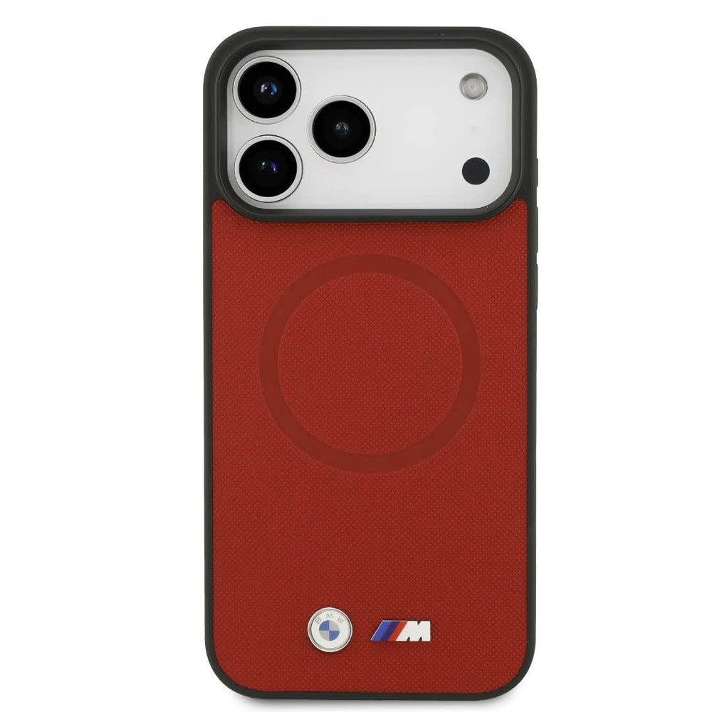 BMW iPhone 17 Pro Max Backcover hoesje - MagSafe - Full Wrapped Leather Case With Metal Logos - Rood-Hoesjes-Ilumina Benelux