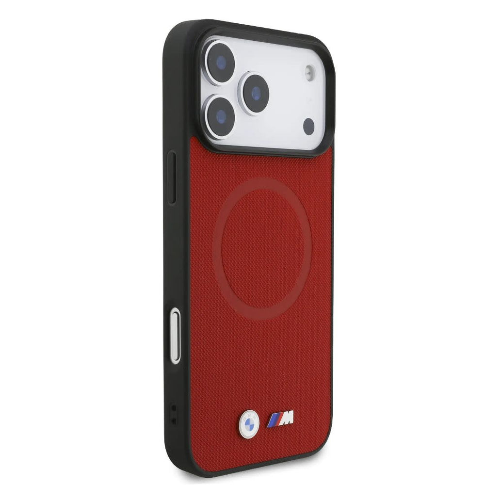 BMW iPhone 17 Pro Max Backcover hoesje - MagSafe - Full Wrapped Leather Case With Metal Logos - Rood-Hoesjes-Ilumina Benelux