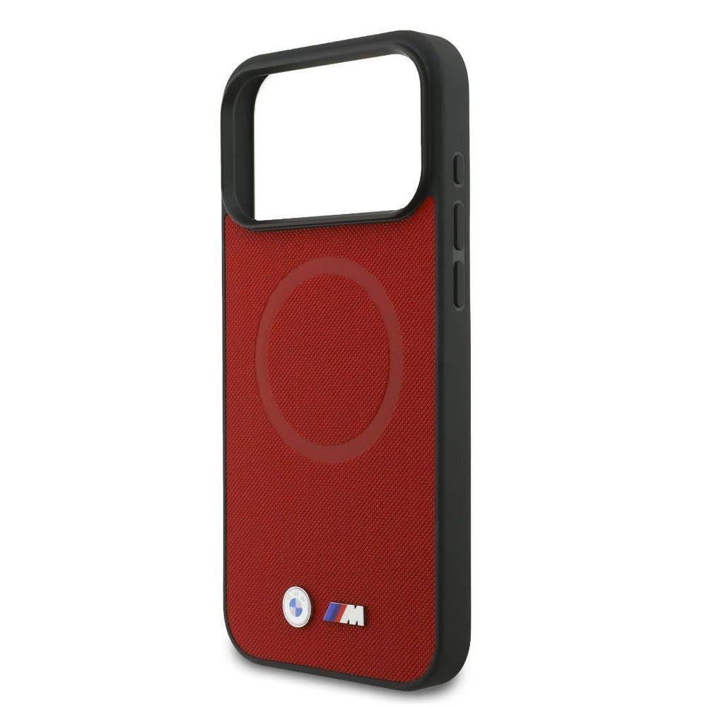 BMW iPhone 17 Pro Max Backcover hoesje - MagSafe - Full Wrapped Leather Case With Metal Logos - Rood-Hoesjes-Ilumina Benelux