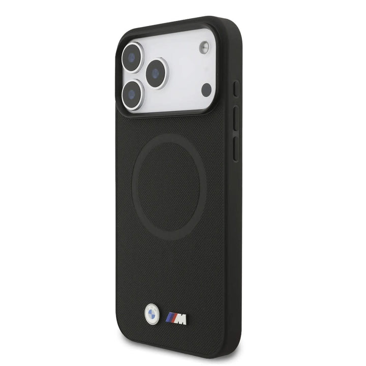 BMW iPhone 17 Pro Max Backcover hoesje - MagSafe - Full Wrapped Leather Case With Metal Logos - Zwart-Hoesjes-Ilumina Benelux