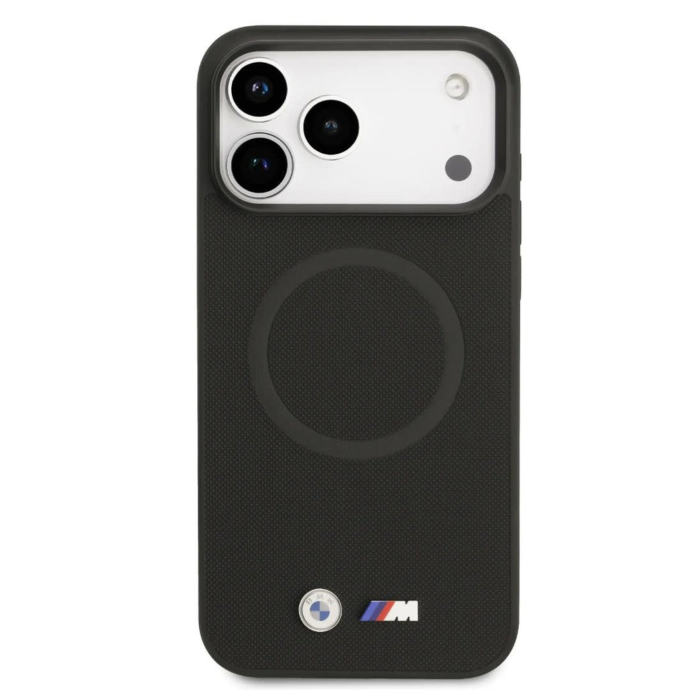 BMW iPhone 17 Pro Max Backcover hoesje - MagSafe - Full Wrapped Leather Case With Metal Logos - Zwart-Hoesjes-Ilumina Benelux