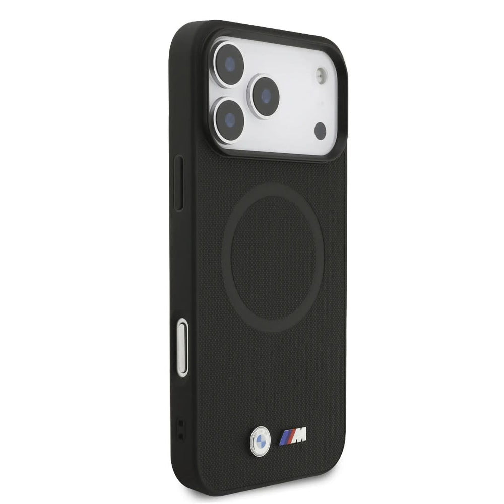 BMW iPhone 17 Pro Max Backcover hoesje - MagSafe - Full Wrapped Leather Case With Metal Logos - Zwart-Hoesjes-Ilumina Benelux