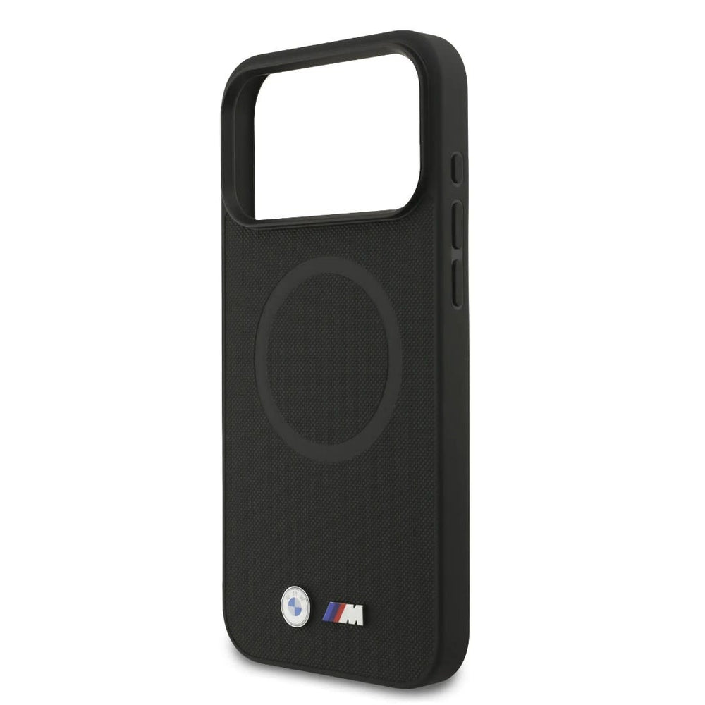 BMW iPhone 17 Pro Max Backcover hoesje - MagSafe - Full Wrapped Leather Case With Metal Logos - Zwart-Hoesjes-Ilumina Benelux