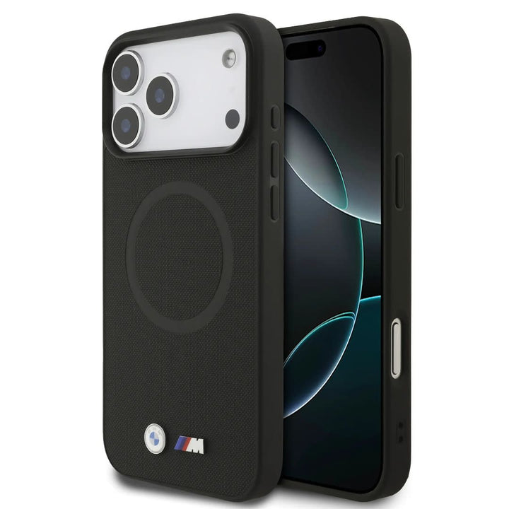 BMW iPhone 17 Pro Max Backcover hoesje - MagSafe - Full Wrapped Leather Case With Metal Logos - Zwart-Hoesjes-Ilumina Benelux