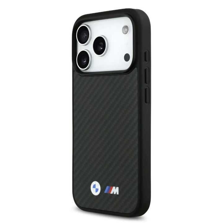 BMW iPhone 17 Pro Max Backcover hoesje - MagSafe Kevlar Case With Metal Logos - Zwart-Hoesjes-Ilumina Benelux