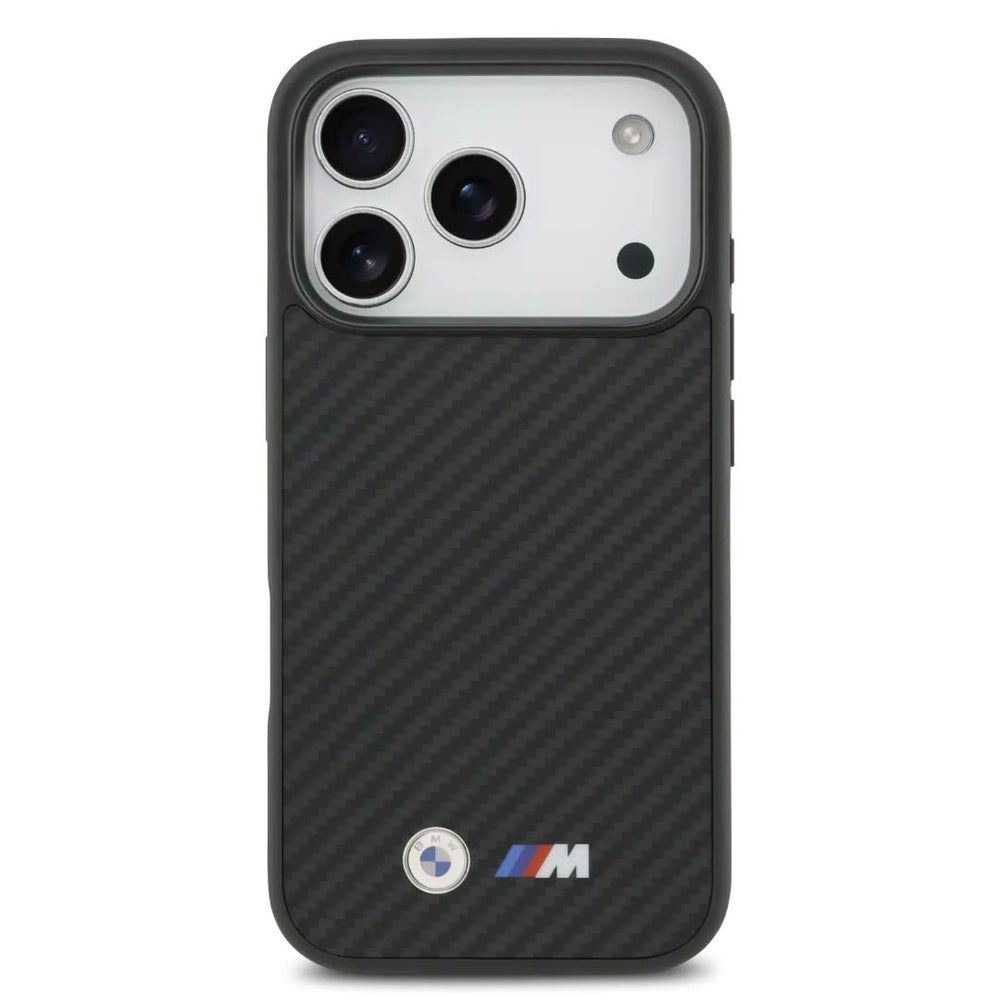 BMW iPhone 17 Pro Max Backcover hoesje - MagSafe Kevlar Case With Metal Logos - Zwart-Hoesjes-Ilumina Benelux