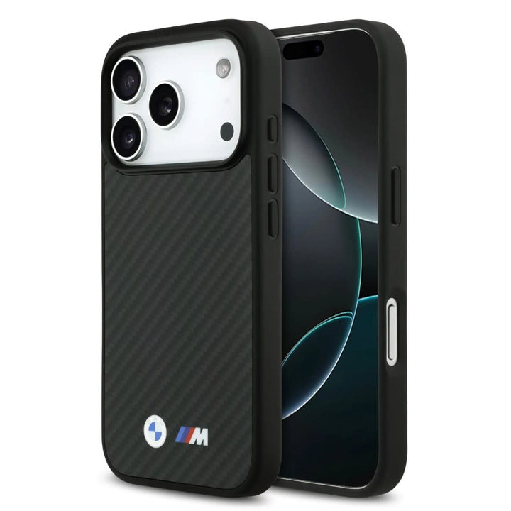 BMW iPhone 17 Pro Max Backcover hoesje - MagSafe Kevlar Case With Metal Logos - Zwart-Hoesjes-Ilumina Benelux