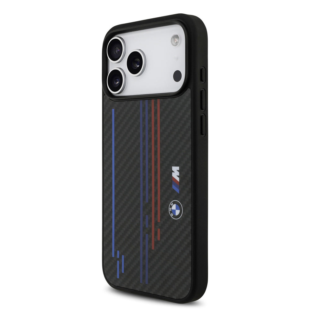 BMW iPhone 17 Pro Max Backcover hoesje - MagSafe Kevlar Case With Printed Tricolor & Metal Logos - Zwart-Hoesjes-Ilumina Benelux
