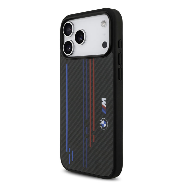BMW iPhone 17 Pro Max Backcover hoesje - MagSafe Kevlar Case With Printed Tricolor & Metal Logos - Zwart-Hoesjes-Ilumina Benelux