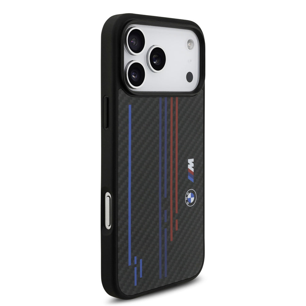BMW iPhone 17 Pro Max Backcover hoesje - MagSafe Kevlar Case With Printed Tricolor & Metal Logos - Zwart-Hoesjes-Ilumina Benelux