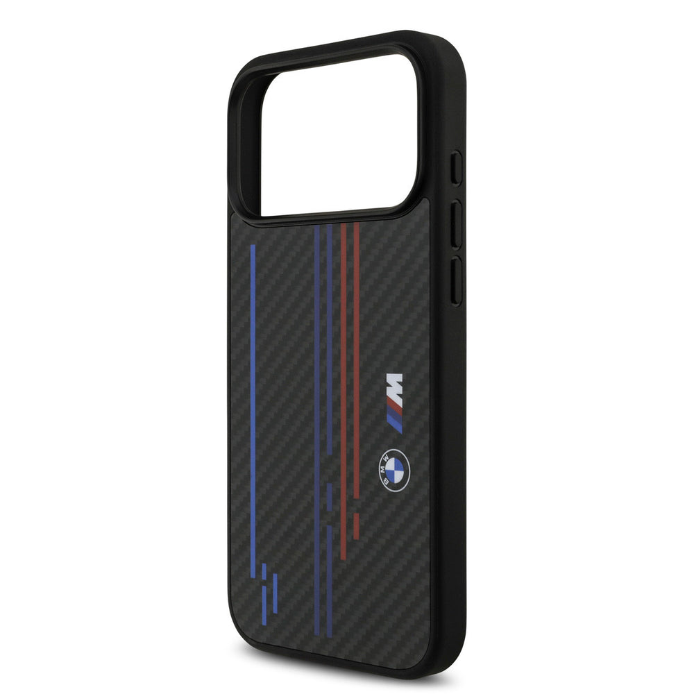 BMW iPhone 17 Pro Max Backcover hoesje - MagSafe Kevlar Case With Printed Tricolor & Metal Logos - Zwart-Hoesjes-Ilumina Benelux