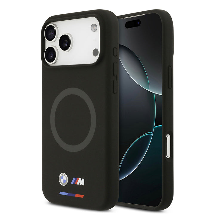 BMW iPhone 17 Pro Max Backcover hoesje - MagSafe - Liquid Silicone Case With Metal Logos - Zwart-Hoesjes-Ilumina Benelux