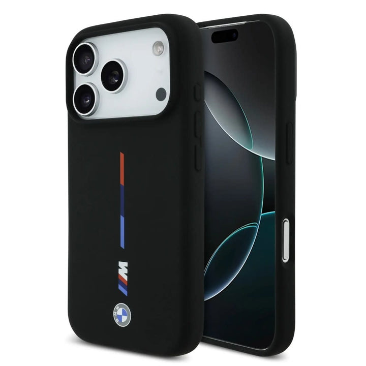 BMW iPhone 17 Pro Max Backcover hoesje - MagSafe - Liquid Silicone Case With Printed Tricolor - Zwart-Hoesjes-Ilumina Benelux