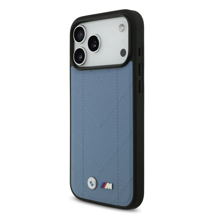 BMW iPhone 17 Pro Max Backcover hoesje - MagSafe - Quilted Leather Case With Metal Logo - Blauw-Hoesjes-Ilumina Benelux