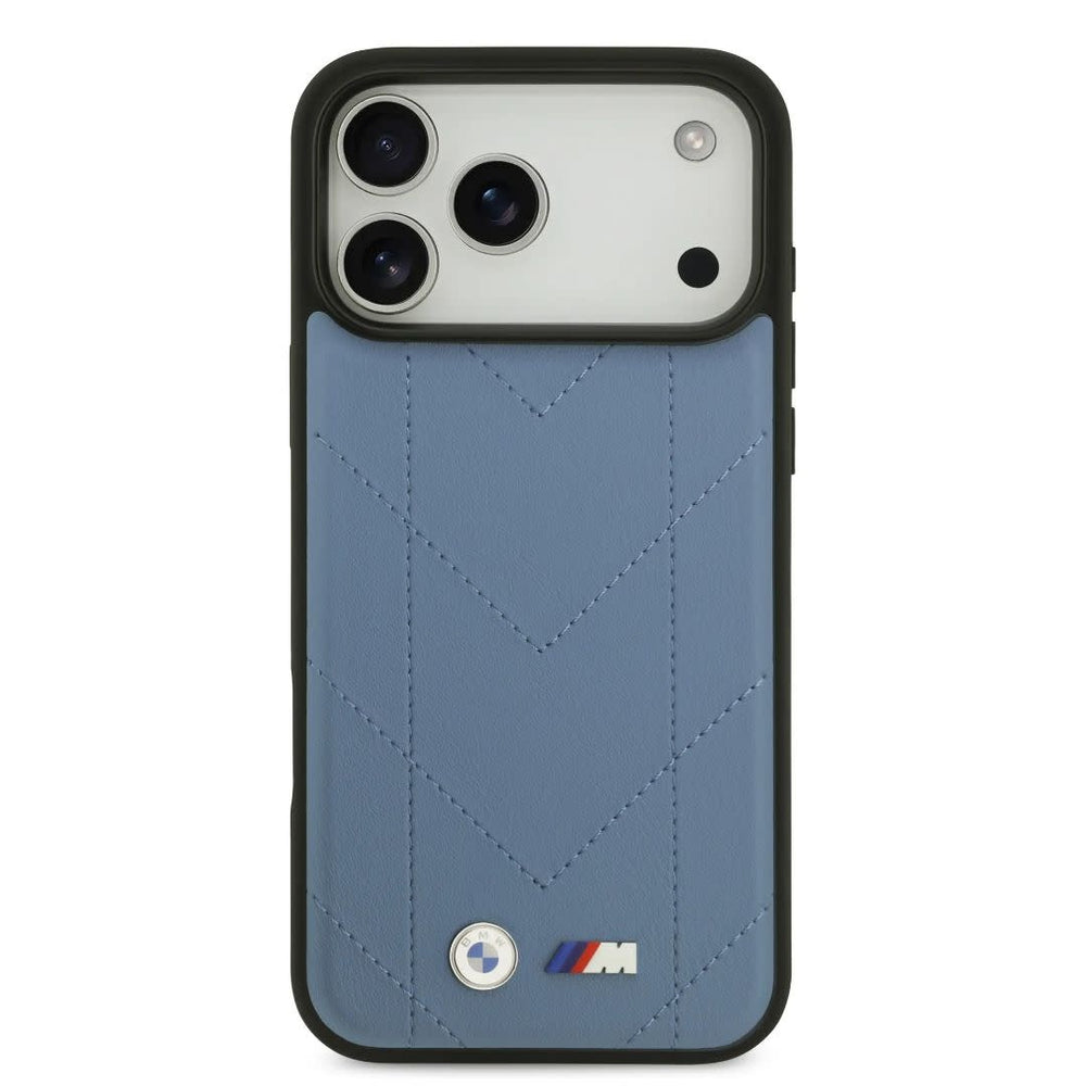 BMW iPhone 17 Pro Max Backcover hoesje - MagSafe - Quilted Leather Case With Metal Logo - Blauw-Hoesjes-Ilumina Benelux