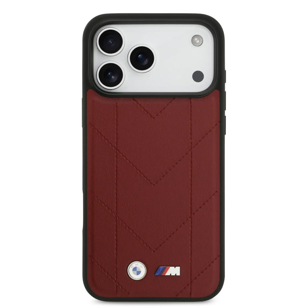 BMW iPhone 17 Pro Max Backcover hoesje - MagSafe - Quilted Leather Case With Metal Logo - Rood-Hoesjes-Ilumina Benelux