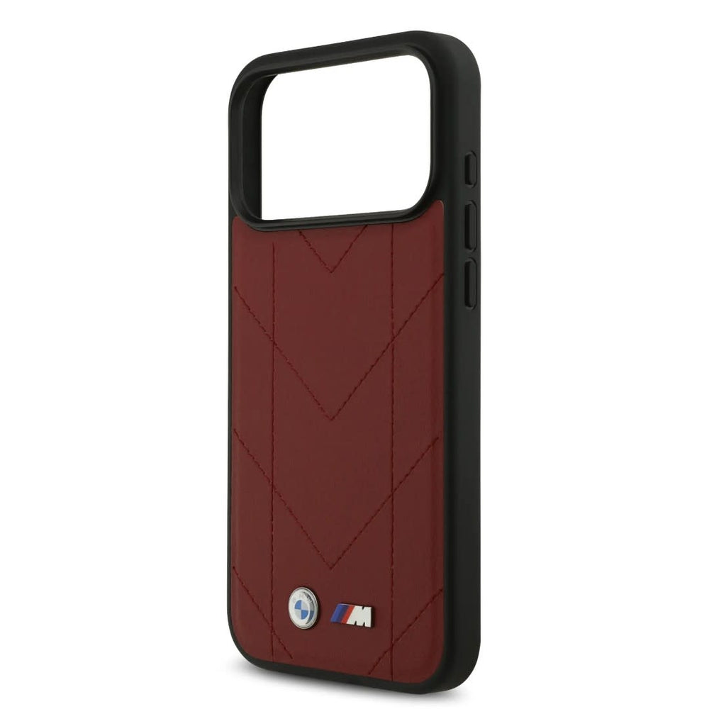 BMW iPhone 17 Pro Max Backcover hoesje - MagSafe - Quilted Leather Case With Metal Logo - Rood-Hoesjes-Ilumina Benelux