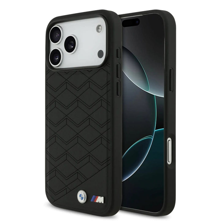 BMW iPhone 17 Pro Max Backcover hoesje - MagSafe - Seat Shaped Leather Case With Metal Logos - Zwart-Hoesjes-Ilumina Benelux