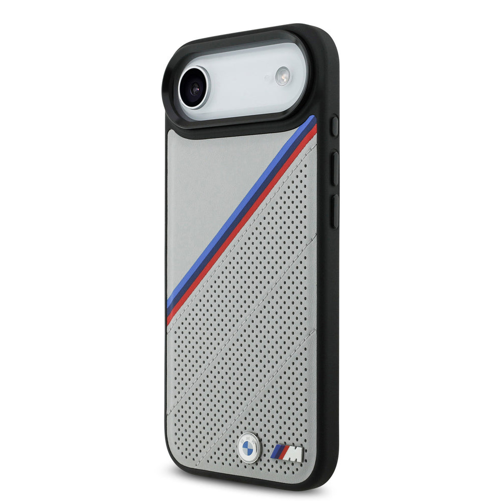 BMW iPhone Air Backcover hoesje - MagSafe - PU Leather Case With Tricolor Slanted Stripes & Metal Logos - Grijs-Hoesjes-Ilumina Benelux
