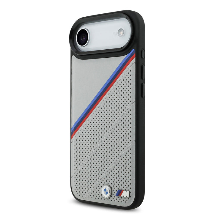 BMW iPhone Air Backcover hoesje - MagSafe - PU Leather Case With Tricolor Slanted Stripes & Metal Logos - Grijs-Hoesjes-Ilumina Benelux