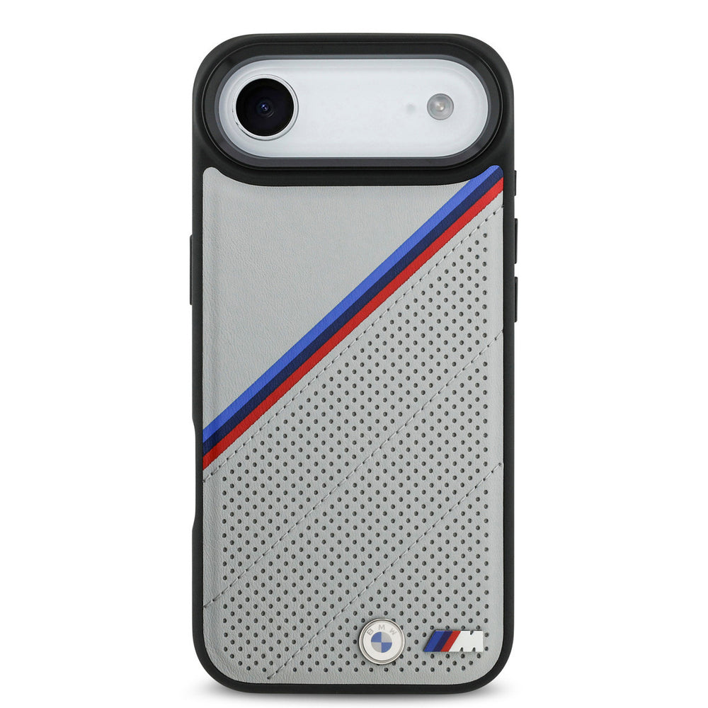 BMW iPhone Air Backcover hoesje - MagSafe - PU Leather Case With Tricolor Slanted Stripes & Metal Logos - Grijs-Hoesjes-Ilumina Benelux