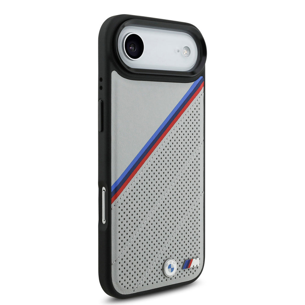 BMW iPhone Air Backcover hoesje - MagSafe - PU Leather Case With Tricolor Slanted Stripes & Metal Logos - Grijs-Hoesjes-Ilumina Benelux