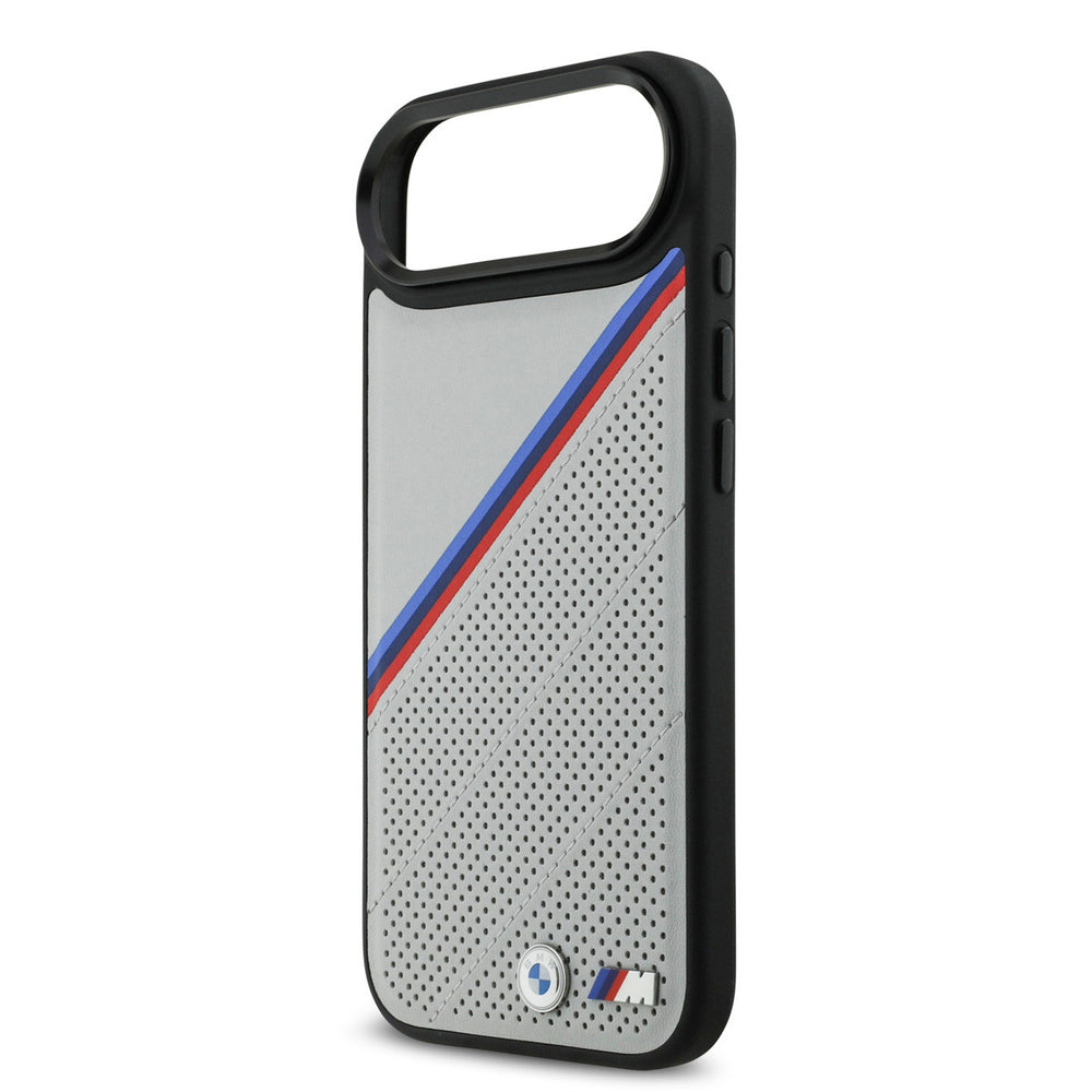 BMW iPhone Air Backcover hoesje - MagSafe - PU Leather Case With Tricolor Slanted Stripes & Metal Logos - Grijs-Hoesjes-Ilumina Benelux