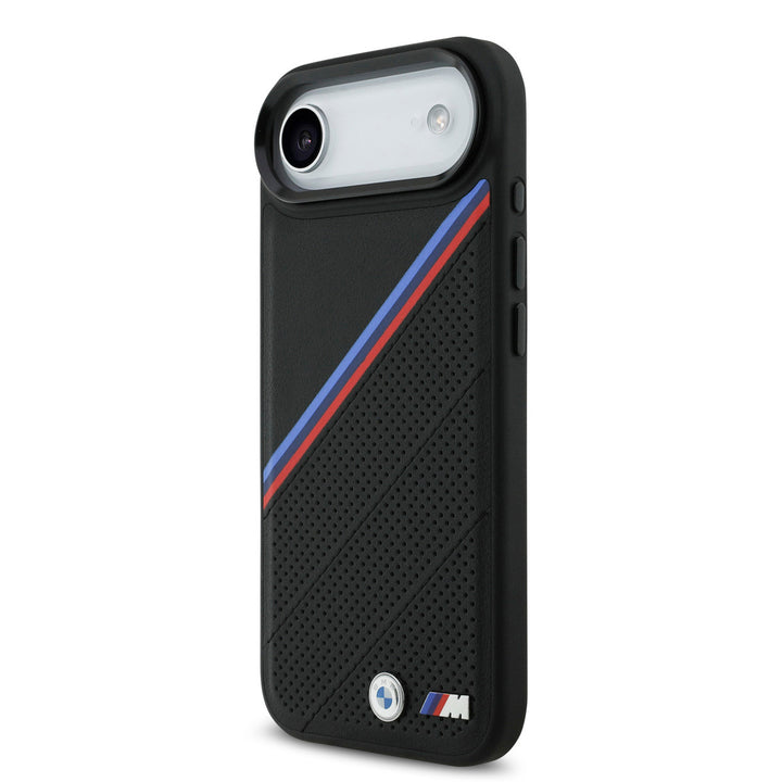 BMW iPhone Air Backcover hoesje - MagSafe - PU Leather Case With Tricolor Slanted Stripes & Metal Logos - Zwart-Hoesjes-Ilumina Benelux