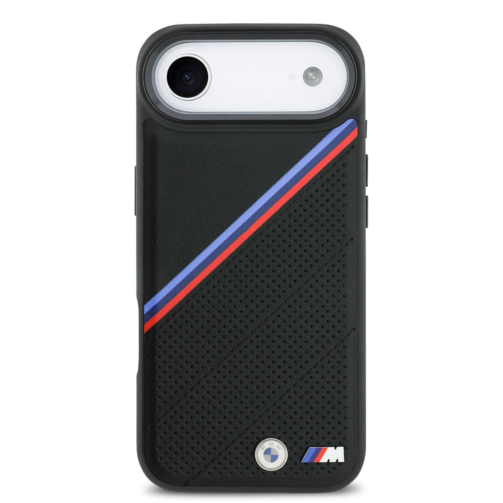BMW iPhone Air Backcover hoesje - MagSafe - PU Leather Case With Tricolor Slanted Stripes & Metal Logos - Zwart-Hoesjes-Ilumina Benelux