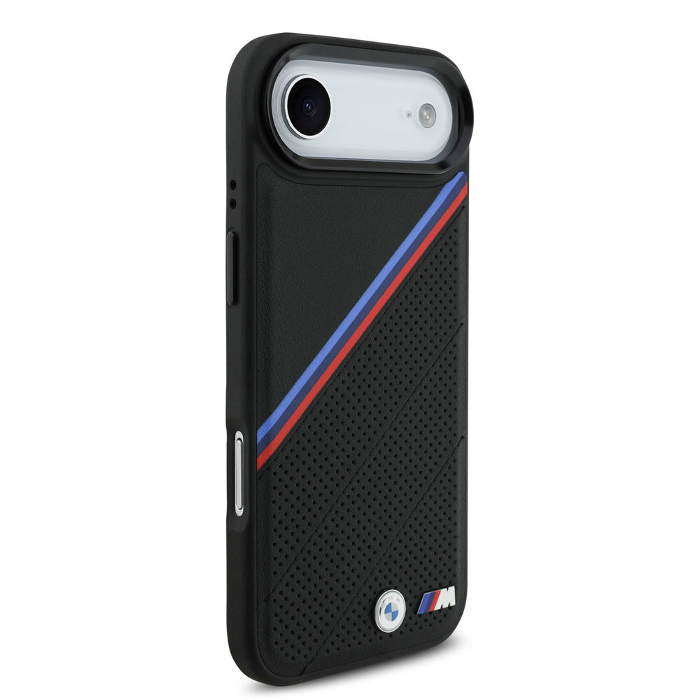 BMW iPhone Air Backcover hoesje - MagSafe - PU Leather Case With Tricolor Slanted Stripes & Metal Logos - Zwart-Hoesjes-Ilumina Benelux