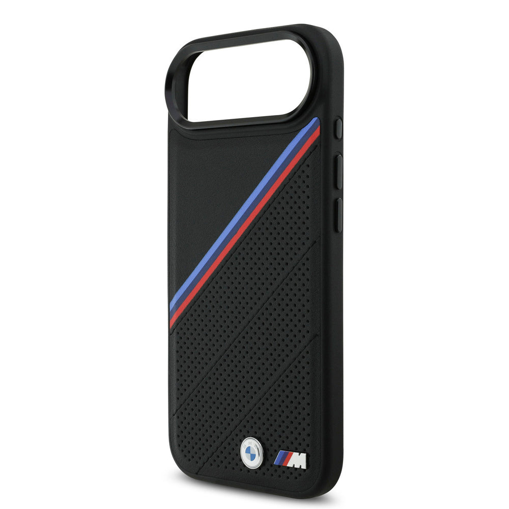 BMW iPhone Air Backcover hoesje - MagSafe - PU Leather Case With Tricolor Slanted Stripes & Metal Logos - Zwart-Hoesjes-Ilumina Benelux