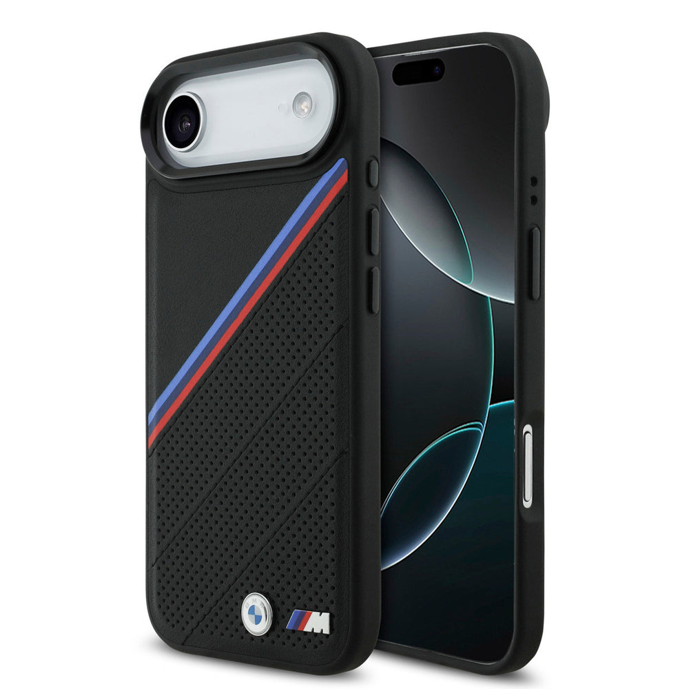 BMW iPhone Air Backcover hoesje - MagSafe - PU Leather Case With Tricolor Slanted Stripes & Metal Logos - Zwart-Hoesjes-Ilumina Benelux