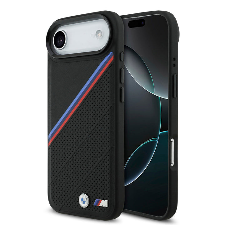 BMW iPhone Air Backcover hoesje - MagSafe - PU Leather Case With Tricolor Slanted Stripes & Metal Logos - Zwart-Hoesjes-Ilumina Benelux