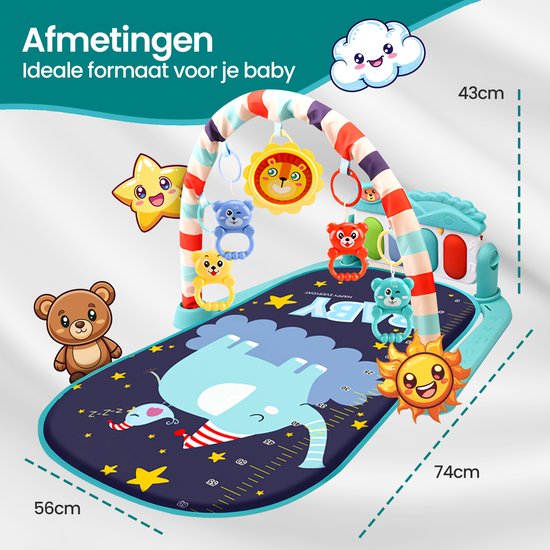 Baby gym met piano – Velox Goods VL-504 speelkleed – Muziek & licht – Verwijderbare speeltjes – Vanaf 3 maanden – Blauw-Babygym-Ilumina Benelux