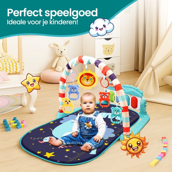 Baby gym met piano – Velox Goods VL-504 speelkleed – Muziek & licht – Verwijderbare speeltjes – Vanaf 3 maanden – Blauw-Babygym-Ilumina Benelux