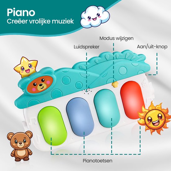 Baby gym met piano – Velox Goods VL-504 speelkleed – Muziek & licht – Verwijderbare speeltjes – Vanaf 3 maanden – Blauw-Babygym-Ilumina Benelux
