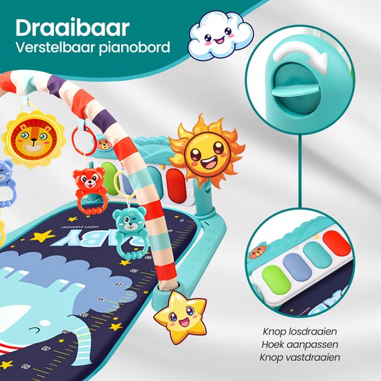 Baby gym met piano – Velox Goods VL-504 speelkleed – Muziek & licht – Verwijderbare speeltjes – Vanaf 3 maanden – Blauw-Babygym-Ilumina Benelux