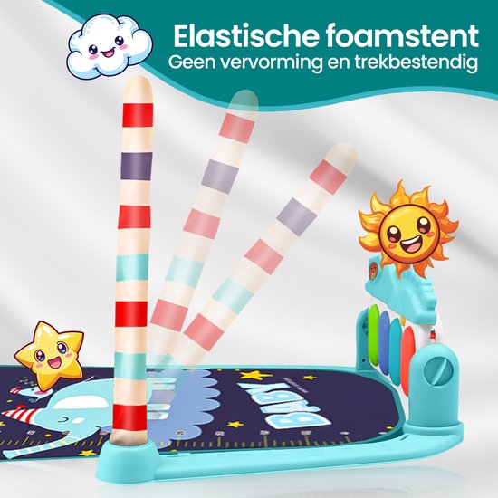 Baby gym met piano – Velox Goods VL-504 speelkleed – Muziek & licht – Verwijderbare speeltjes – Vanaf 3 maanden – Blauw-Babygym-Ilumina Benelux