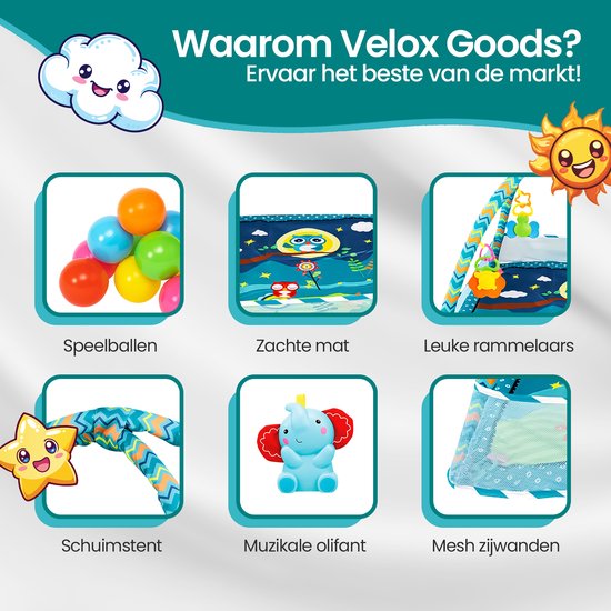 Baby gym speelmat – Velox Goods VL-506 – Interactief & educatief – Veilig met hangspeeltjes en zijwanden – Blauw-Babygym-Ilumina Benelux
